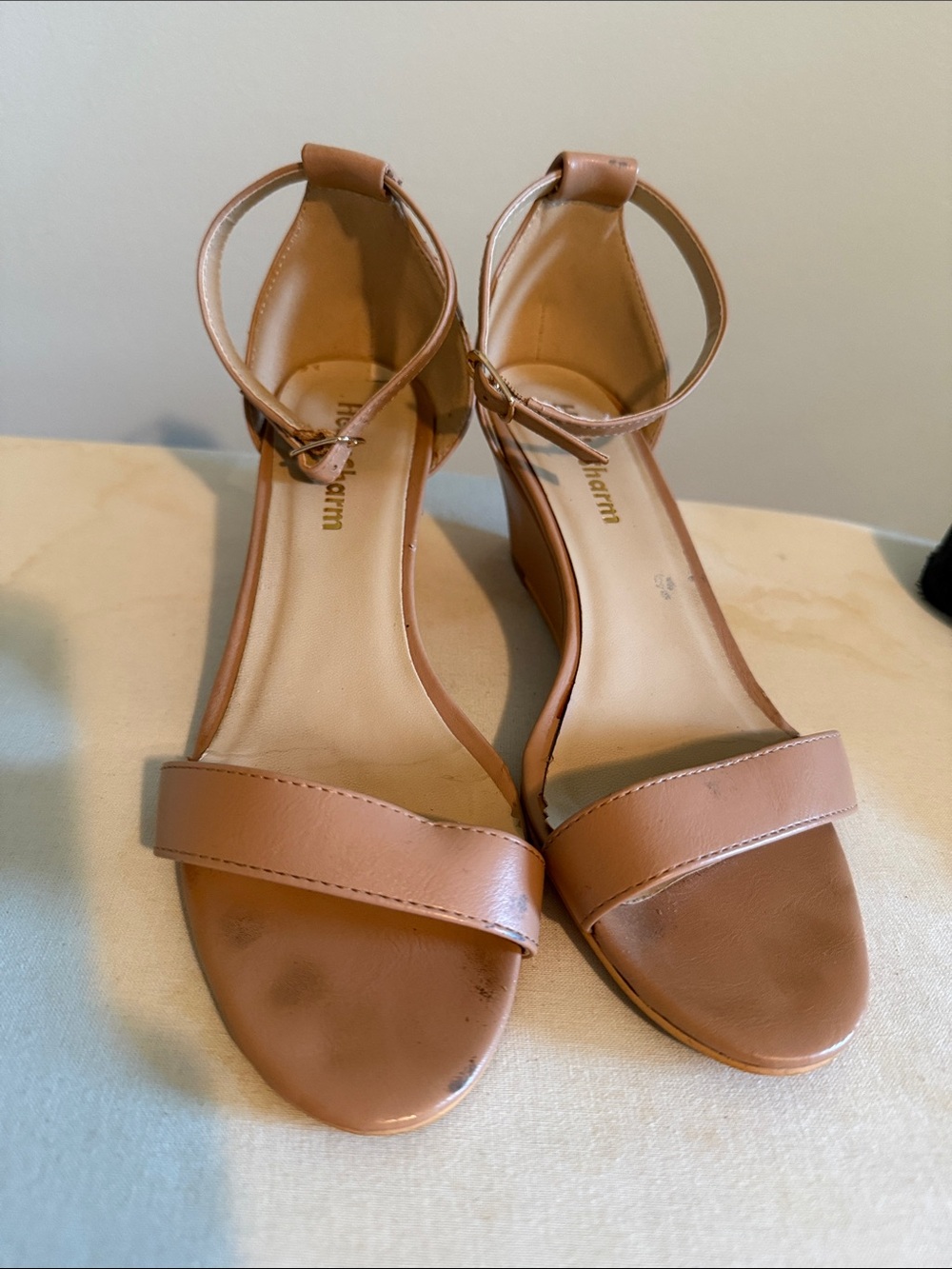 Classic Ankle-Strap Block Heel Sandals in Light Brown
